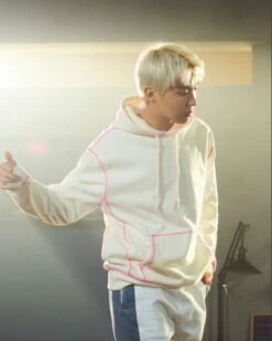 White Contrasting Topstitch Hoodie | J-Hope - BTS -Diva s Closet J Hope BTS White Contrasting Topstitch Hoodie