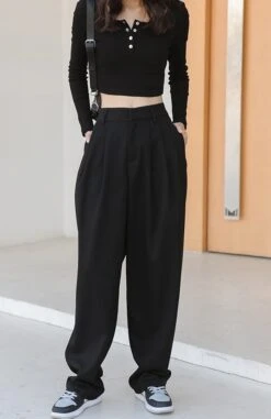 Black Wide Fit Pants | Jay - Enhypen -Diva s Closet Jay Enhypen Black Wide Fit Pants 36