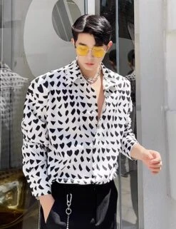 White Mishmash Heart Shapes Pattern Shirt | Jay - Enhypen -Diva s Closet Jay Enhypen White Mishmash Heart Shapes Pattern Shirt 1