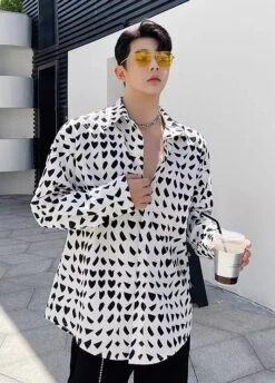 White Mishmash Heart Shapes Pattern Shirt | Jay - Enhypen -Diva s Closet Jay Enhypen White Mishmash Heart Shapes Pattern Shirt 3