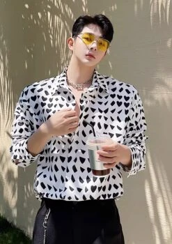 White Mishmash Heart Shapes Pattern Shirt | Jay - Enhypen -Diva s Closet Jay Enhypen White Mishmash Heart Shapes Pattern Shirt 4