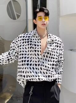 White Mishmash Heart Shapes Pattern Shirt | Jay - Enhypen -Diva s Closet Jay Enhypen White Mishmash Heart Shapes Pattern Shirt 6