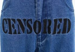Blue "Censored" Denim Jeans | Jennie - BlackPink -Diva s Closet Jennie BlackPink Censored Denim Jeans 9 600x416 1