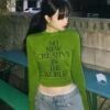 Green Slim Fit Long Sleeves Top | Jennie - BlackPink