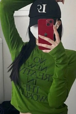 Green Slim Fit Long Sleeves Top | Jennie - BlackPink -Diva s Closet Jennie BlackPink Green Slim Fit Long Sleeves Top 9