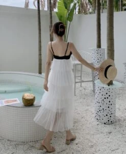 White And Black Layered Ruffle Mesh Sling Dress | Jennie - BlackPink -Diva s Closet Jennie BlackPink Layered Ruffle Mesh Sling Dress 1 600x734 1