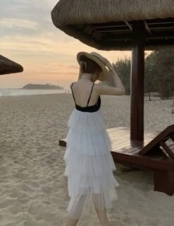 White And Black Layered Ruffle Mesh Sling Dress | Jennie - BlackPink -Diva s Closet Jennie BlackPink Layered Ruffle Mesh Sling Dress 6 600x778 1