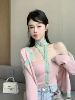 Pink Button-Up Halter Top | Jennie - BlackPink -Diva s Closet Jennie BlackPink Pink Button Up Halter Top 5 600x800 1