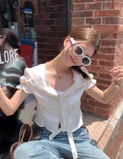 White Satin Puff Sleeve Blouse | Jennie - BlackPink -Diva s Closet Jennie BlackPink White Satin Puff Sleeve Blouse 4