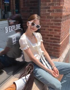 White Satin Puff Sleeve Blouse | Jennie - BlackPink -Diva s Closet Jennie BlackPink White Satin Puff Sleeve Blouse 7