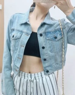 White Vertical Striped Wide Leg Pants | Jennie - BlackPink -Diva s Closet Jennie Blue Cropped Denim Jacket and Vertical Striped Wide Leg Pants 1 600x757 1