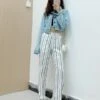 White Vertical Striped Wide Leg Pants | Jennie - BlackPink -Diva s Closet Jennie Blue Cropped Denim Jacket and Vertical Striped Wide Leg Pants 2 600x758 1