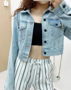 White Vertical Striped Wide Leg Pants | Jennie - BlackPink -Diva s Closet Jennie Blue Cropped Denim Jacket and Vertical Striped Wide Leg Pants 5 600x758 1