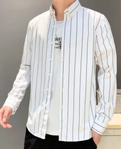 White Stripe Patterned Shirt | Jeno - NCT 12 White Stripe Patterned Shirt | Jeno - NCT -Diva s Closet Jeno NCT White Stripe Patterned Shirt 4 600x739 1