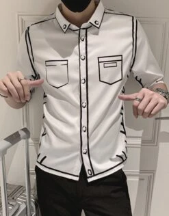 White Cartoon Short Sleeve Shirt | Jeongin - Stray Kids -Diva s Closet Jeongin Stray Kids White Cartoon Short Sleeve Shirt 3