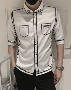 White Cartoon Short Sleeve Shirt | Jeongin - Stray Kids -Diva s Closet Jeongin Stray Kids White Cartoon Short Sleeve Shirt 4