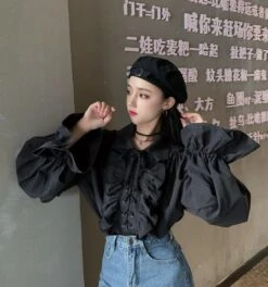 White Ruffled Blouse | Jeongin - Stray Kids -Diva s Closet Jeongin Stray Kids White Ruffled Shirt 24 600x642 1