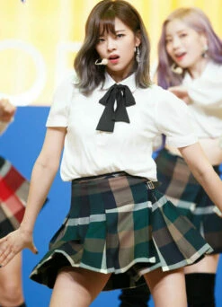 White Puffed Sleeves Blouse With Bow Tie | Jeongyeon - Twice -Diva s Closet Jeongyeon White Short Sleeve Shirt with Lace Bow Tie Inspiration 2 e1643623177431 600x831 1
