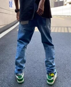 Blue Patchwork Distressed Jeans | Jimin - BTS -Diva s Closet Jimin BTS Blue Patchwork Distressed Jeans 2 600x736 1