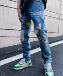 Blue Patchwork Distressed Jeans | Jimin - BTS -Diva s Closet Jimin BTS Blue Patchwork Distressed Jeans 5 600x722 1