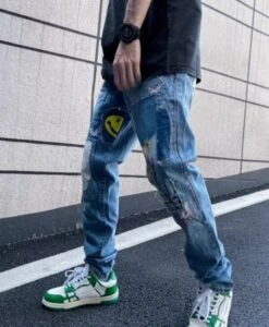 Blue Patchwork Distressed Jeans | Jimin - BTS -Diva s Closet Jimin BTS Blue Patchwork Distressed Jeans 6 600x728 1