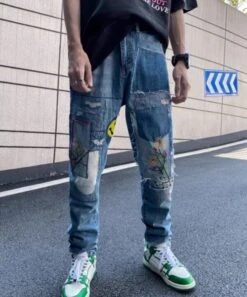Blue Patchwork Distressed Jeans | Jimin - BTS