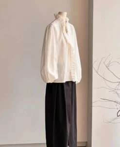 White Ruffled Puff Sleeve Shirt | Jimin - BTS -Diva s Closet Jimin BTS White Ruffled Puff Sleeve Shirt 6 600x734 1