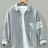 Grey Four-Bar Button-Up Shirt | Jin - BTS -Diva s Closet Jin BTS Grey Four Bar Button Up Shirt 6 600x762 1