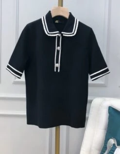 Black Doll Collar Knit Polo Shirt | Jisoo -BlackPink -Diva s Closet Jisoo Black Doll Collar Knit T Shirt 1 e1678033437664 600x770 1