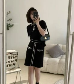 Black Doll Collar Knit Polo Shirt | Jisoo -BlackPink -Diva s Closet Jisoo BlackPink Black Doll Collar Knit Polo Shirt 2 600x684 1