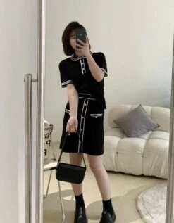 Black Doll Collar Knit Polo Shirt | Jisoo -BlackPink -Diva s Closet Jisoo BlackPink Black Doll Collar Knit Polo Shirt 3 600x771 1