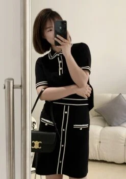 Black Doll Collar Knit Polo Shirt | Jisoo -BlackPink -Diva s Closet Jisoo BlackPink Black Doll Collar Knit Polo Shirt 6