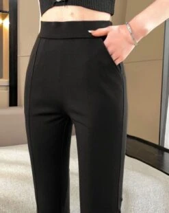 Black Front Slit Pants | Jisoo - BlackPink -Diva s Closet Jisoo BlackPink Black Front Slit Pants 6 600x754 1