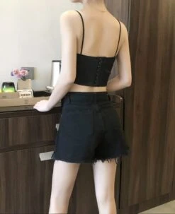 Black Silk Cropped Top | Jisoo -BlackPink -Diva s Closet Jisoo BlackPink Black Silk Cropped Top 1 600x737 1