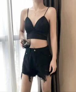 Black Silk Cropped Top | Jisoo -BlackPink