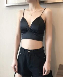 Black Silk Cropped Top | Jisoo -BlackPink -Diva s Closet Jisoo BlackPink Black Silk Cropped Top 6 600x737 1