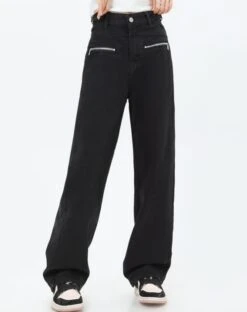 Black Zipper Pocket Straight Jeans | Jisoo - BlackPink -Diva s Closet Jisoo BlackPink Black Zipper Pocket Straight Jeans 2 600x758 1