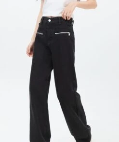 Black Zipper Pocket Straight Jeans | Jisoo - BlackPink -Diva s Closet Jisoo BlackPink Black Zipper Pocket Straight Jeans 6 600x715 1