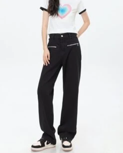 Black Zipper Pocket Straight Jeans | Jisoo - BlackPink -Diva s Closet Jisoo BlackPink Black Zipper Pocket Straight Jeans 8 600x745 1