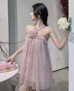 Pink Polka Dot Chiffon Dress | Jisoo - BlackPink -Diva s Closet Jisoo BlackPink Pink Polka Dot Chiffon Dress 2 600x737 1