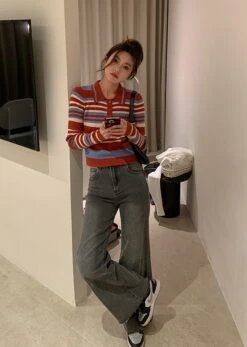 Red Striped Collared Polo Shirt | Jisoo - BlackPink -Diva s Closet Jisoo BlackPink Red Striped Collared Sweater 6