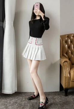 Black Pleated Striped High Waist Skirt | Jisoo - BlackPink -Diva s Closet Jisoo Pleated Striped High Waist Skirt 6
