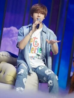 Blue Floral Print Denim Jeans | Jisung - NCT -Diva s Closet Jisung NCT Floral Print Denim Jeans 13 600x791 1