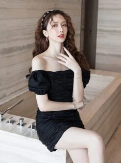 Black Pleated Hip Dress | Joy - Red Velvet 18 Black Pleated Hip Dress | Joy - Red Velvet -Diva s Closet Joy Red Velvet Black Pleated Hip Dress 1 e1646319358851