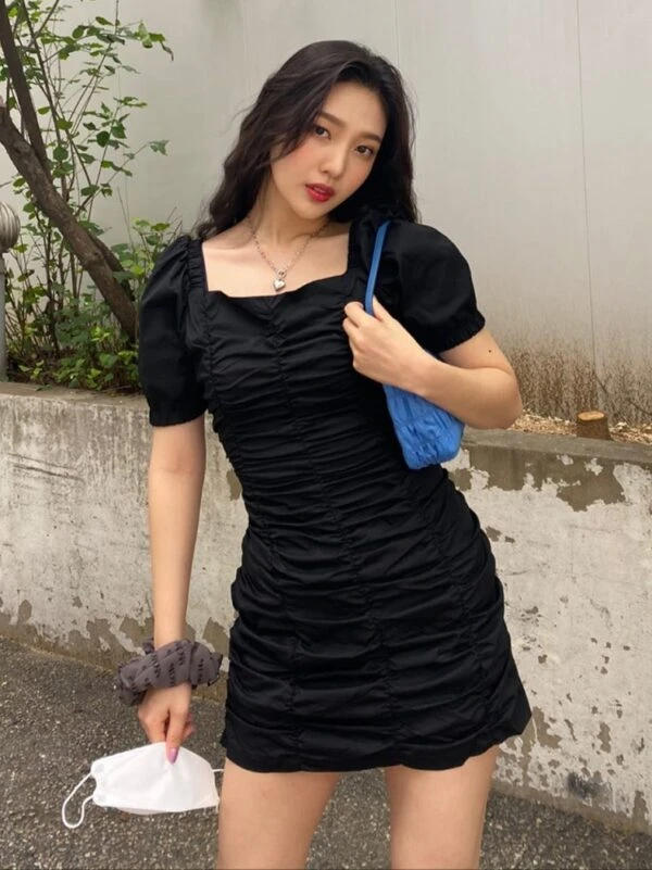 Black Pleated Hip Dress | Joy - Red Velvet 11 Black Pleated Hip Dress | Joy - Red Velvet - Image 9