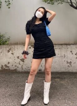 Black Pleated Hip Dress | Joy - Red Velvet 22 Black Pleated Hip Dress | Joy - Red Velvet -Diva s Closet Joy Red Velvet Black Pleated Hip Dress 3 600x828 1