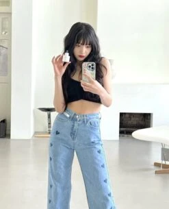 Blue Heart Stamped Denim Jeans | Joy - Red Velvet -Diva s Closet Joy Red Velvet Blue Heart Stamped Denim Jeans 2 600x742 1