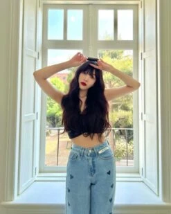 Blue Heart Stamped Denim Jeans | Joy - Red Velvet -Diva s Closet Joy Red Velvet Blue Heart Stamped Denim Jeans 3 600x750 1