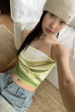 Green Smudged Print Tube Top | Joy - Red Velvet