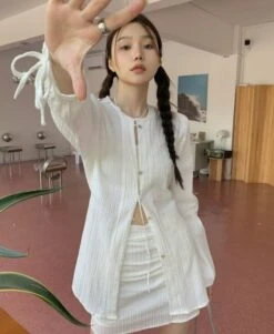 White Long Sleeves Textured Shirt | Joy - Red Velvet -Diva s Closet Joy Red Velvet White Long Sleeves Textured Shirt 11 600x730 1